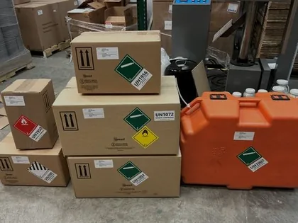 Dangerous goods packaging - UN boxes and jerricans prepared for compliant ground, air and marine transport
