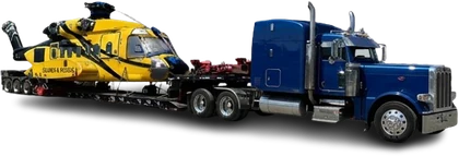 Vehicle DGD - helicopter loaded on a truck, engines and machinery prepared for dangerous goods shipment