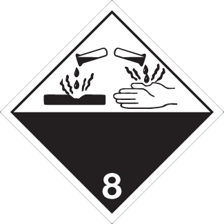 Corrosive  Placard, Dangerous Goods class 8 Placard, black white 8 diamond