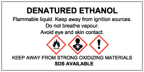 DENATURED ETHANOL WHMIS Supplier label, DENATURED ETHANOL WHMIS Workplace label